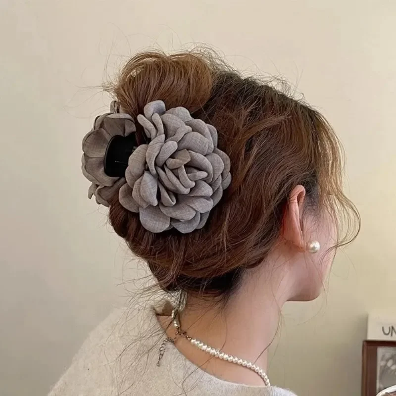 Travel Accessories For Elderly - French Fabric Rose Flower Hair Claw