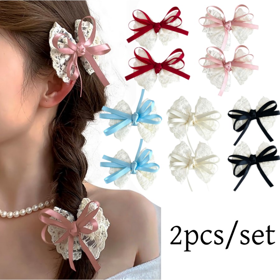 2pcs/set Cute Lace Bow Hair Cl - Travel Accessories With Kids review and price